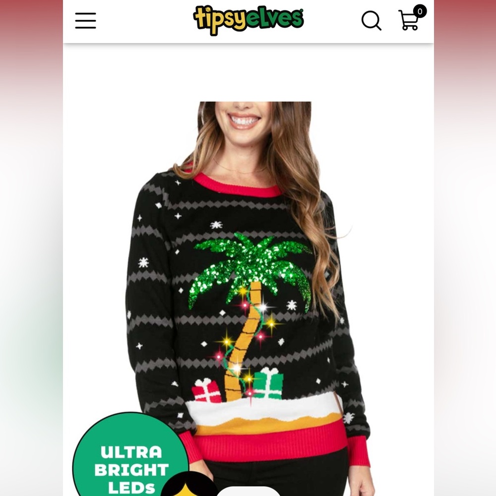 Tipsy Elves - All Is Palm All Is Bright - Light Up Ugly Christmas Sweater - XL